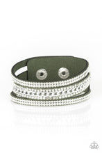 Load image into Gallery viewer, Rollin In Rhinestones - Green Leather Bracelet
